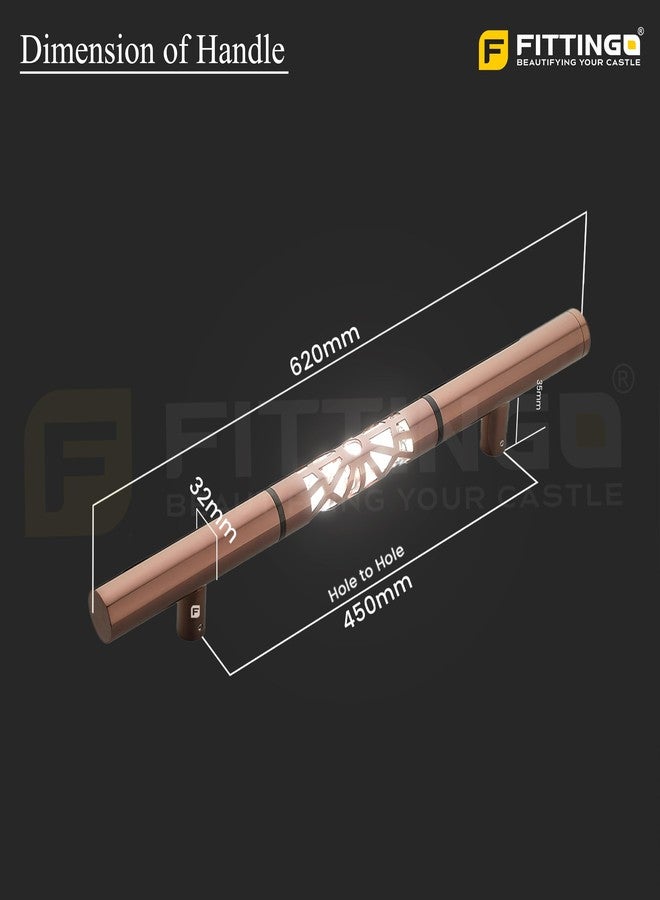 Fittingo Luxury LED Main Door Handle with Sensor Touch | 24 Inch Pull Push Handle for Home, Office, Hotel & Villa | PVD Rose Gold Finish Stainless Steel Door Handle | 450mm Hole to Hole - Pack of 1 - Image 3